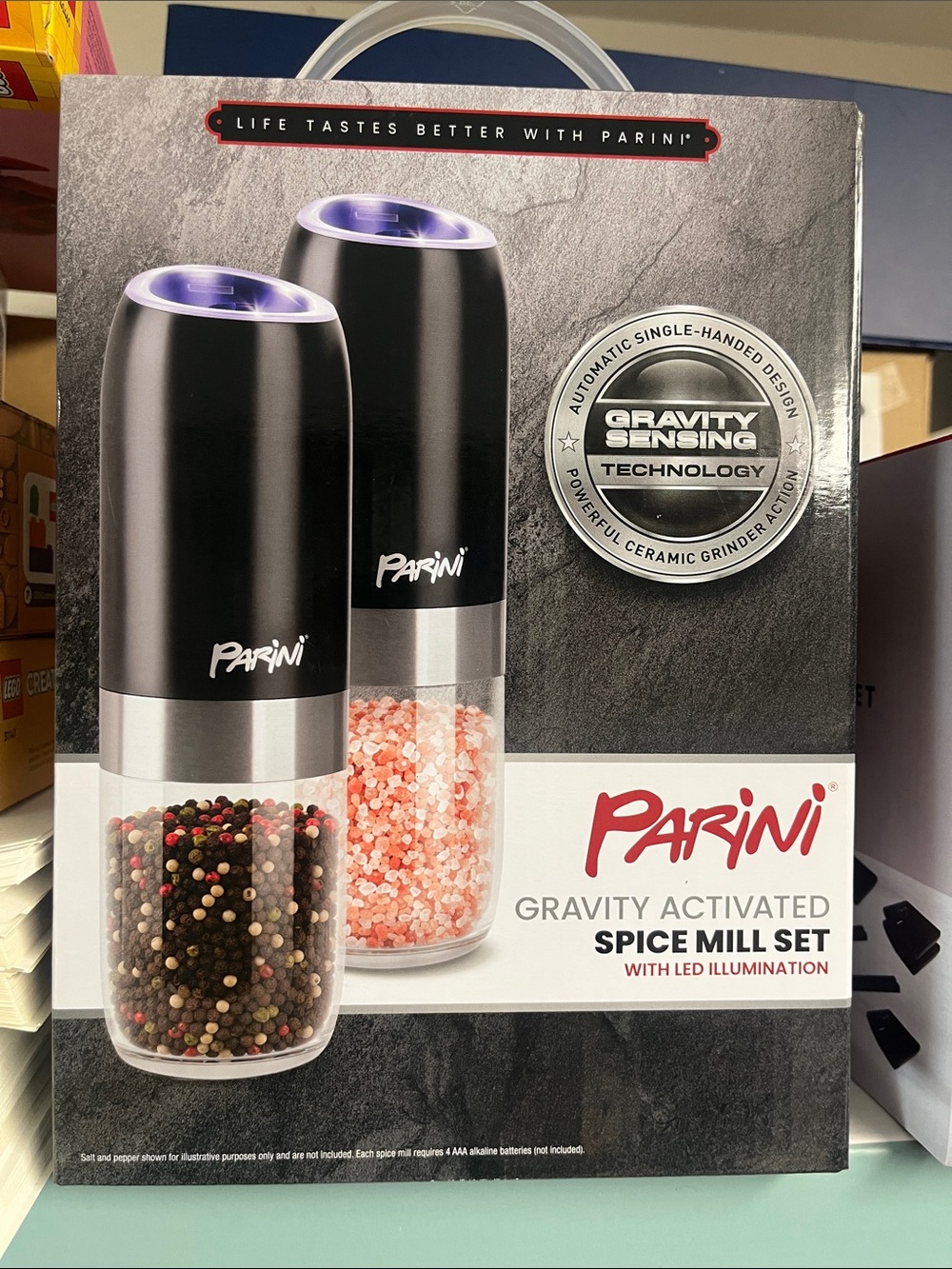 Gravity Activated Spice Mill Set - Black with LED Illumination